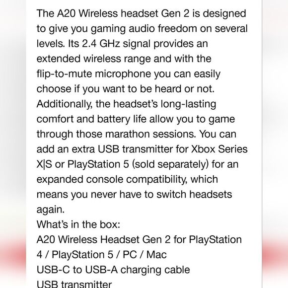 Astro A20 Bluetooth Wireless Gaming Headset for Playstation 4/5 - Picture 11 of 14